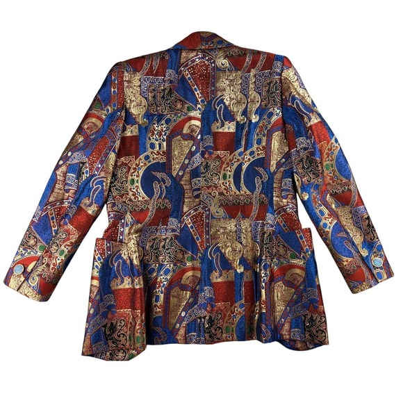 Vintage Nina Ricci Blazer 38 Blue Gold Red Ornate Brocade Griffin Haute Boutique - Picture 2 of 13